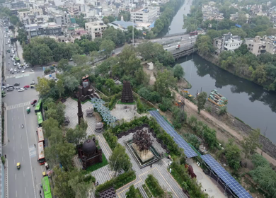 An aerial shot of the beautiful Bharat Darshan Park at Punjabi Bagh,New Delhi,India