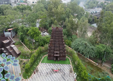 An aerial shot of the beautiful Bharat Darshan Park at Punjabi Bagh,New Delhi,India