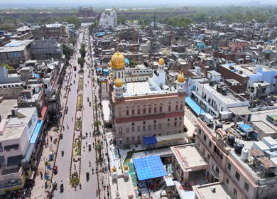 An Aerial Shot of Chandni Chowk Market at Delhi,India