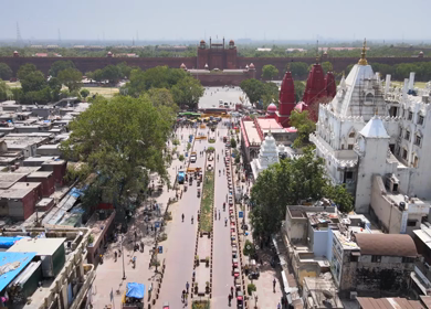 An Aerial Shot of Chandni Chowk Market at Delhi,India
