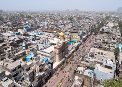 An Aerial Shot of Chandni Chowk Market at Delhi,India