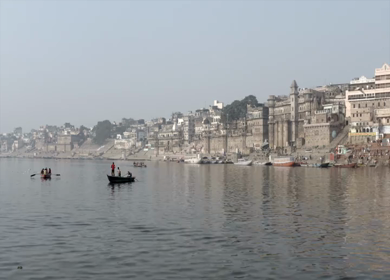 An Aerial shot of Ganga Ghat at Ganga River at Varansi,Banaras, Uttar Pradesh,India