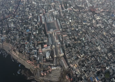 An Aerial shot of Ganga Ghat at Ganga River at Varansi,Banaras, Uttar Pradesh,India