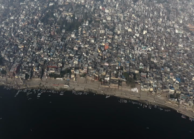 An Aerial shot of Ganga Ghat at Ganga River at Varansi,Banaras, Uttar Pradesh,India