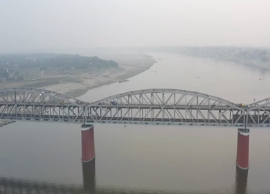 An Aerial shot of Ganga Ghat at Ganga River at Varansi,Banaras, Uttar Pradesh,India