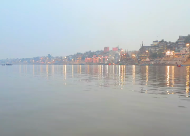An Aerial shot of Ganga Ghat at Ganga River at Uttar Pradesh,India