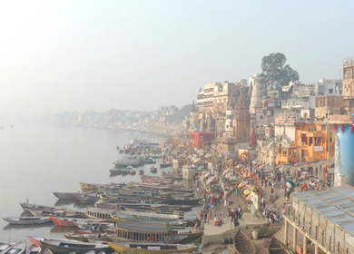 An Aerial shot of Ganga Ghat at Ganga River at Varansi,Banaras, Uttar Pradesh,India