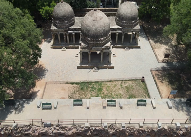 An Aerial Shot of Hauz Khas Fort and Lake at New Delhi,India 