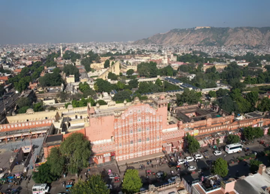 An Aerial Shot of Hawa Mahal at Jaipur in Rajasthan,India