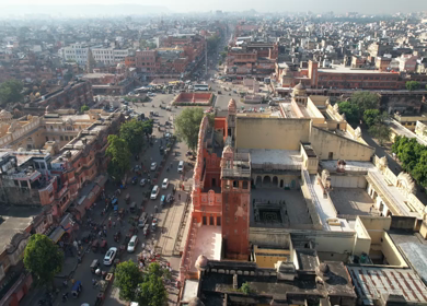 An Aerial Shot of Hawa Mahal at Jaipur in Rajasthan,India