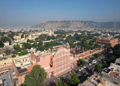An Aerial Shot of Hawa Mahal at Jaipur in Rajasthan,India