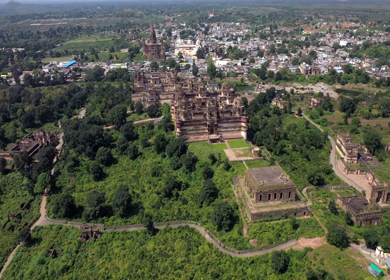 An Aerial Shot of Jahangir Mahal at Orchha, Madhya Pradesh, India