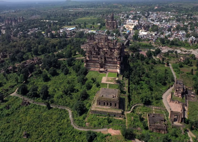 An Aerial Shot of Jahangir Mahal at Orchha, Madhya Pradesh, India