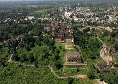 An Aerial Shot of Jahangir Mahal at Orchha, Madhya Pradesh, India