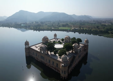 An Aerial Shot of Jal Mahal at Jaipur in Rajasthan,India