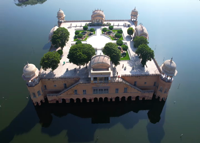 An Aerial Shot of Jal Mahal at Jaipur in Rajasthan,India