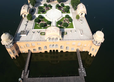 An Aerial Shot of Jal Mahal at Jaipur in Rajasthan,India