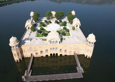 An Aerial Shot of Jal Mahal at Jaipur in Rajasthan,India