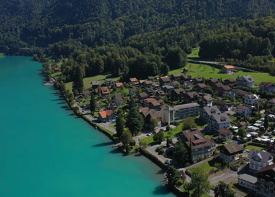 An aerial shot of the beautiful Lake Interlaken in Switzerland