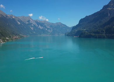 An aerial shot of the beautiful Lake Interlaken in Switzerland