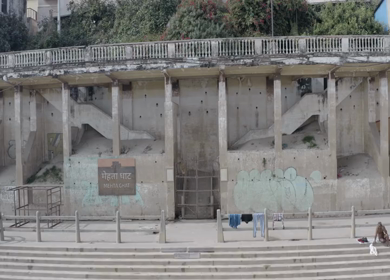 An Aerial shot of Mehta Ghat at Ganga River at Varansi,Banaras, Uttar Pradesh,India