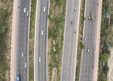 An aerial drone shot of the National Highway 24 in NCR, India