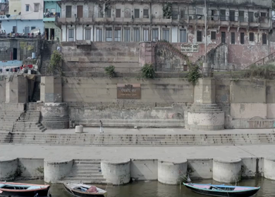 An Aerial shot of Panchakot Ghat at Ganga River at Varansi, Uttar Pradesh,India