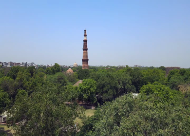 An Aerial Shot of Qutub Minar at Mehrauli,New Delhi,India
