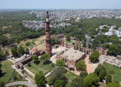 An Aerial Shot of Qutub Minar at Mehrauli,New Delhi,India
