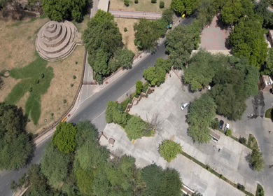 An Aerial Shot of Qutub Minar at Mehrauli,New Delhi,India
