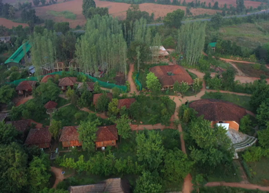 An Aerial Shot of Tendu Leaf Jungle Resort at Raj nagar, Madhya Pradesh, India