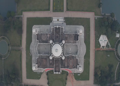 An Aerial shot of Victoria Memorial at Maidan, Kolkata, West Bengal, India 