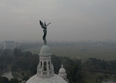An Aerial shot of Victoria Memorial at Maidan, Kolkata, West Bengal, India 