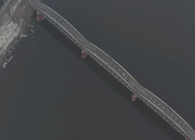 An Aerial shot of Malviya Bridge, Rajghat at Varansi, Banaras,Uttar Pradesh,India