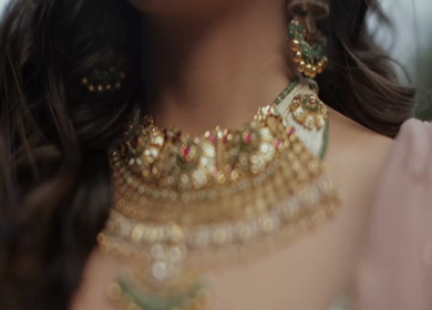 A Slow Motion Shot of an Indian Bride showing her Bridal Jewellery at her Indian Wedding in India