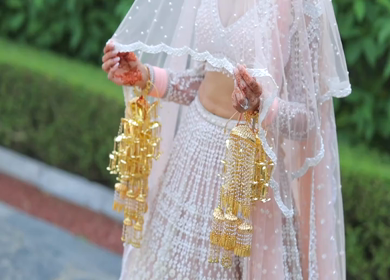 A Slow Motion Shot of an Indian Bride showing her Bridal Jewellery at her Indian Wedding in India
