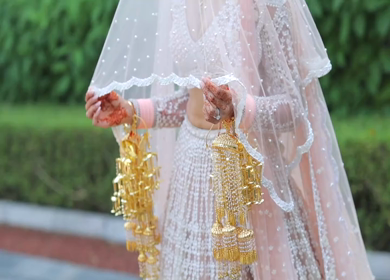 A Slow Motion Shot of an Indian Bride showing her Bridal Jewellery at her Indian Wedding in India