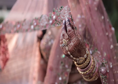 A Slow Motion Shot of an Indian Bride showing her Bridal Jewellery at her Indian Wedding in India