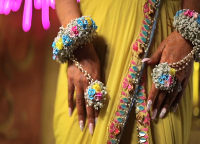 A Slow motion Shot of an Indian Bride showing her Bridal Jewellery at her Indian Wedding in India