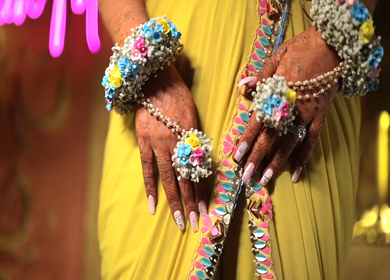A Slow motion Shot of an Indian Bride showing her Bridal Jewellery at her Indian Wedding in India