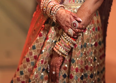 A Slow motion Shot of an Indian Bride showing her Bridal Jewellery at her Indian Wedding in India