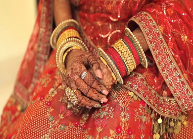 A Slow motion Shot of an Indian Bride showing her Bridal Jewellery at her Indian Wedding in India