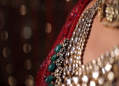 A Slow motion Shot of an Indian Bride showing her Bridal Jewellery at her Indian Wedding in India