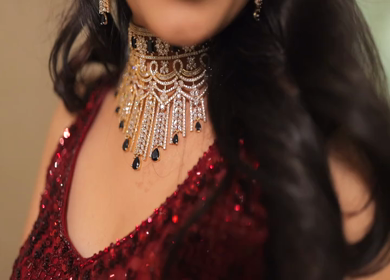 A Slow motion Shot of an Indian Bride showing her Bridal Jewellery at her Indian Wedding in India