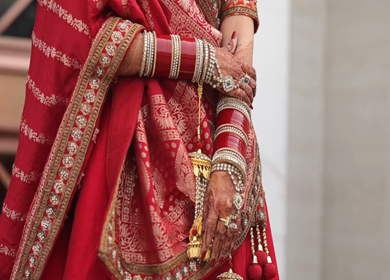 A Slow motion Shot of an Indian Bride showing her Bridal Jewellery at her Indian Wedding in India
