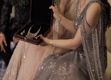 A Slow Motion Shot of an Indian Bride showing her Bridal Jewellery at her Indian Wedding in India