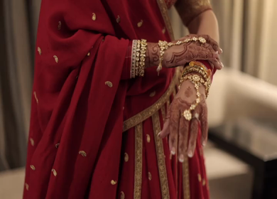 A Slow Motion Shot of an Indian Bride showing her Bridal Jewellery at her Indian Wedding in India