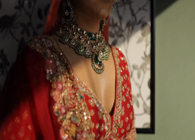 A Slow Motion Shot of an Indian Bride showing her Bridal Jewellery at her Indian Wedding in India