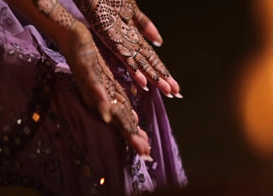 A Shot of Indian Bride showing Mehndi in her Hands at her Indian Wedding in New Delhi, India