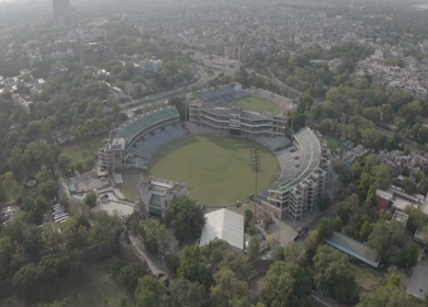 An aerial shot of the Empty Cricket Stadium  Lockdown at New Delhi,India